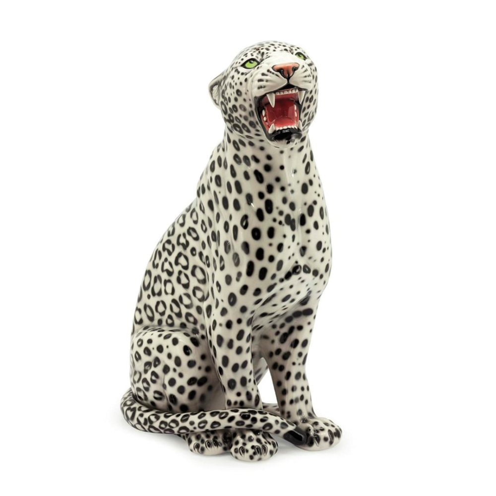 Tierstatue aus Keramik gross - Schneeleopard rechts schauend