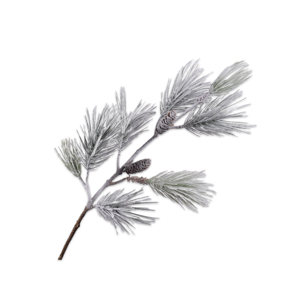 Kunstblume Nadelzweig Kiefer mit Zapfen mit Schnee drauf 