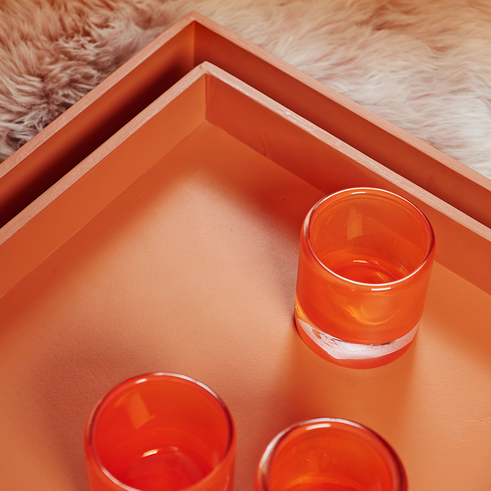Tablett Quadratisch LIFESTYLE aus Leder glatt - orange