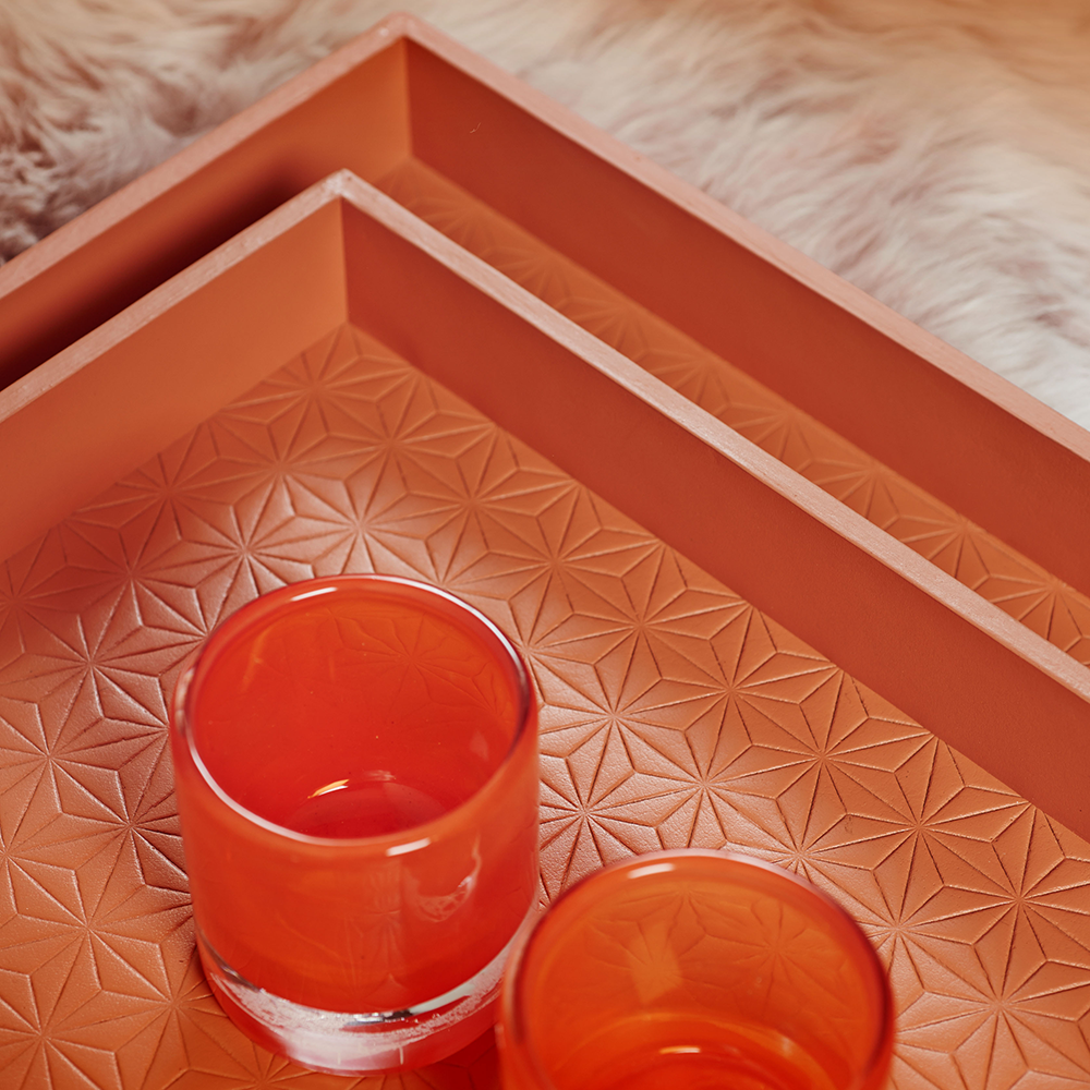 Tablett Quadratisch LIFESTYLE aus Leder geprägt - orange