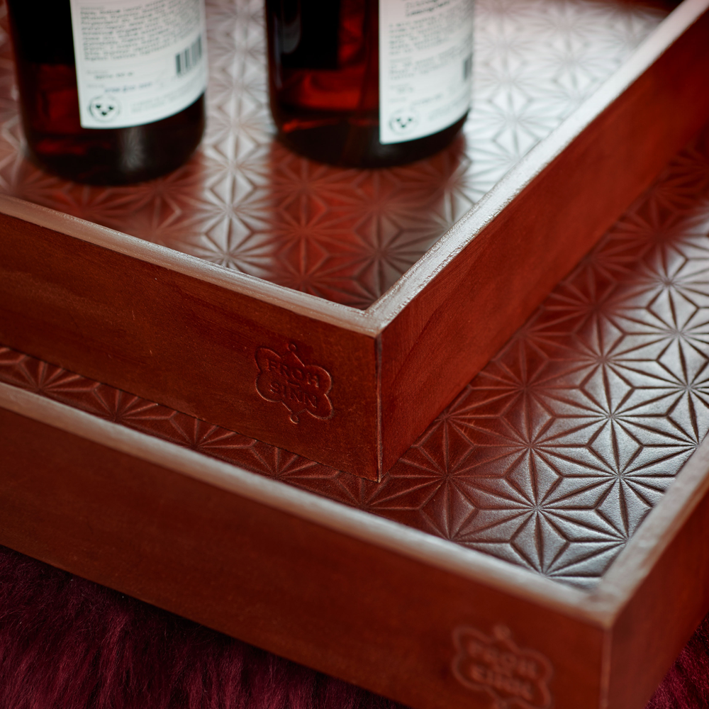 Tablett Quadratisch LIFESTYLE aus Leder geprägt - cognac