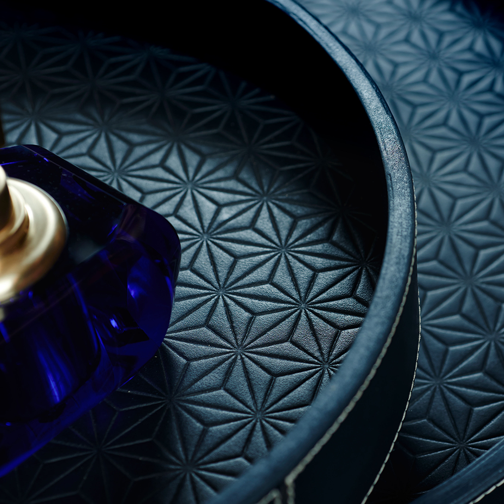Tray round LIFESTYLE leather embossed - navy