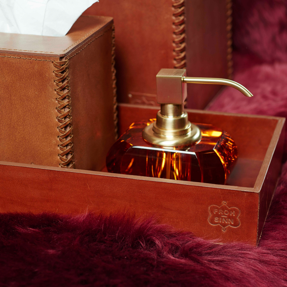 Tablett Rechteckig LIFESTYLE aus Leder glatt - cognac