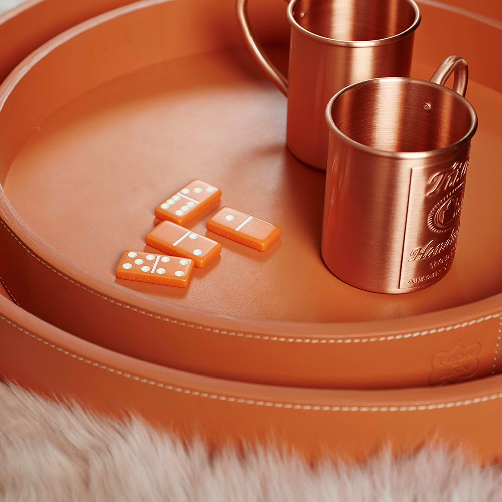 Tray round LIFESTYLE smooth leather - orange