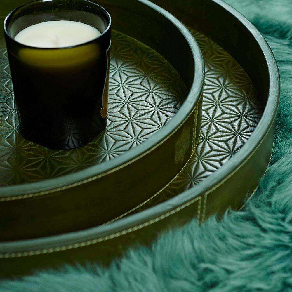 Tray round LIFESTYLE leather embossed - olive