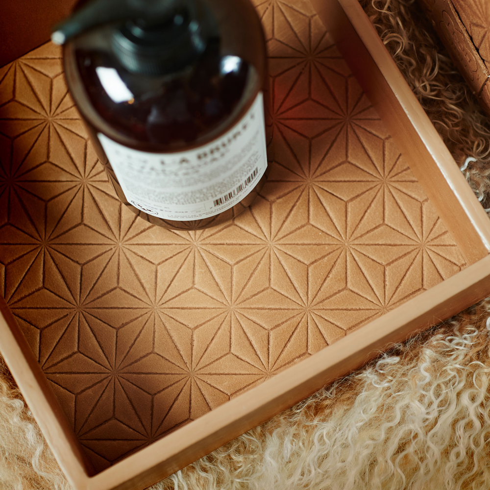 Tray rectangular LIFESTYLE leather embossed - camel