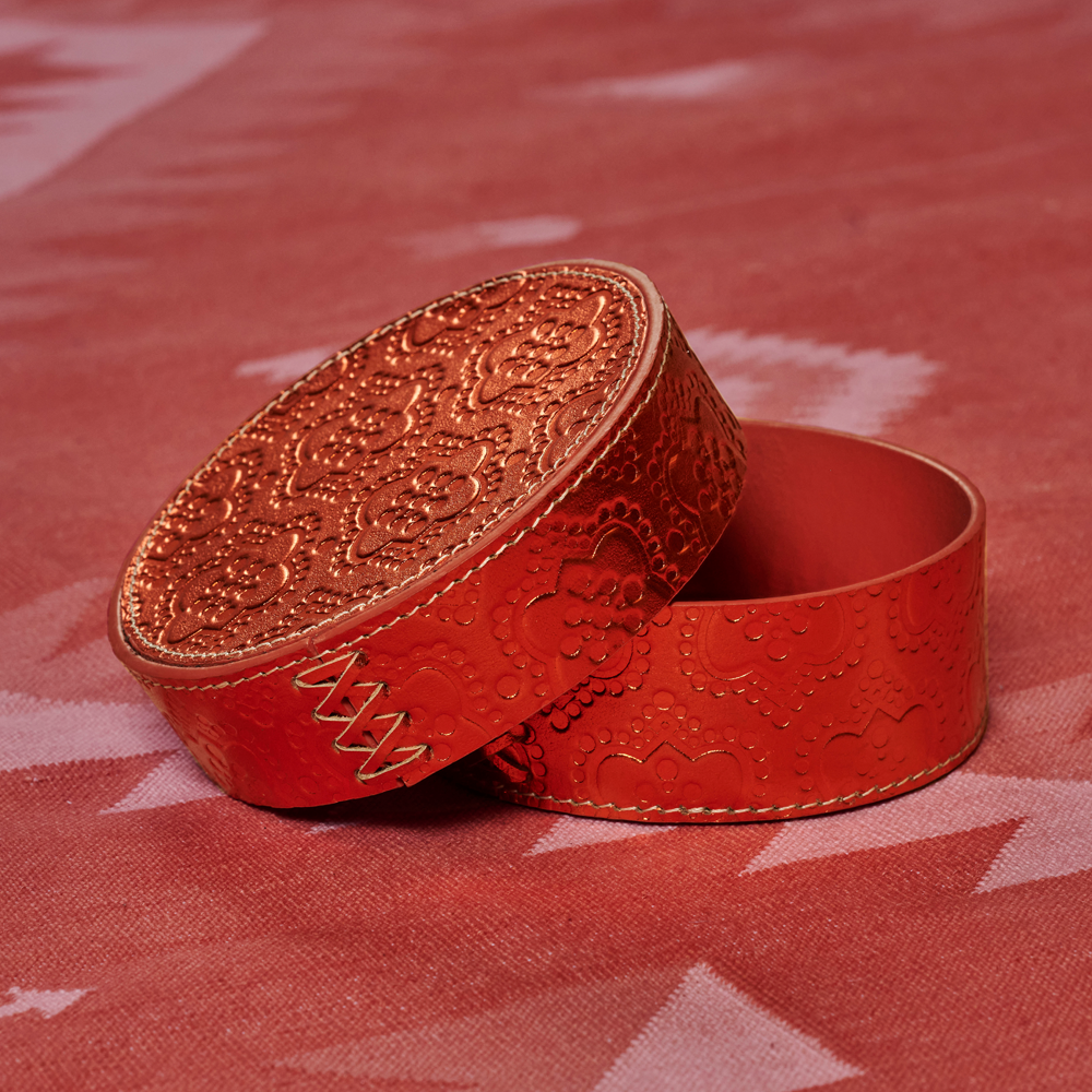 Round Box ICON embossed leather - amber