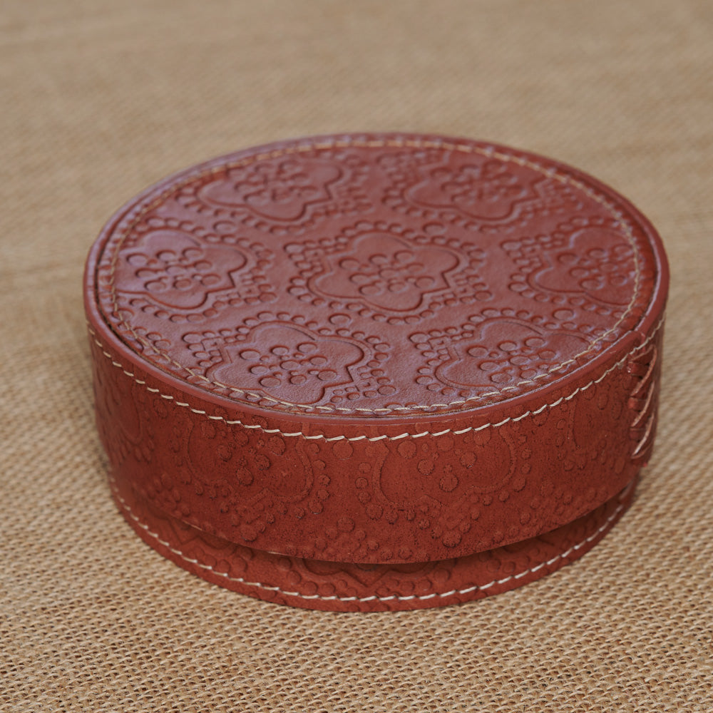 Round Box ICON embossed leather - cognac