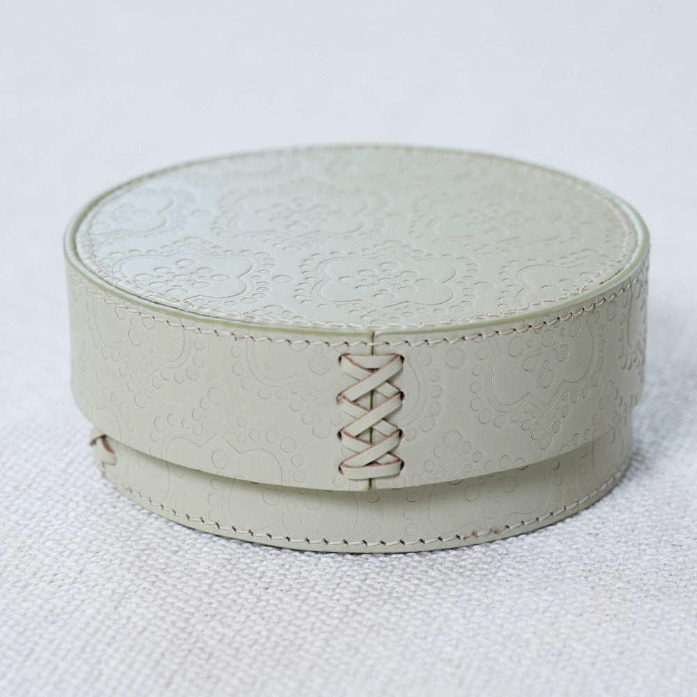 Round Box ICON embossed leather - foggy