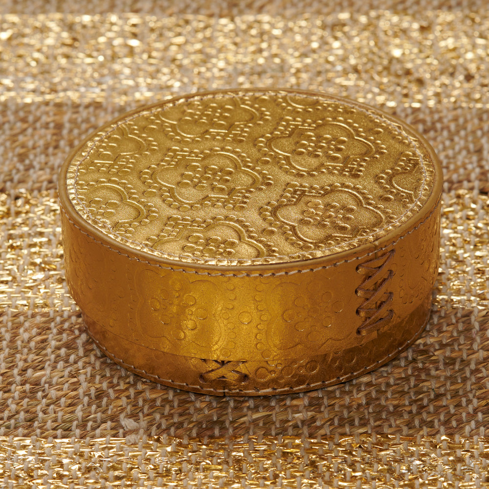 Dose rund ICON aus Leder geprägt - gold
