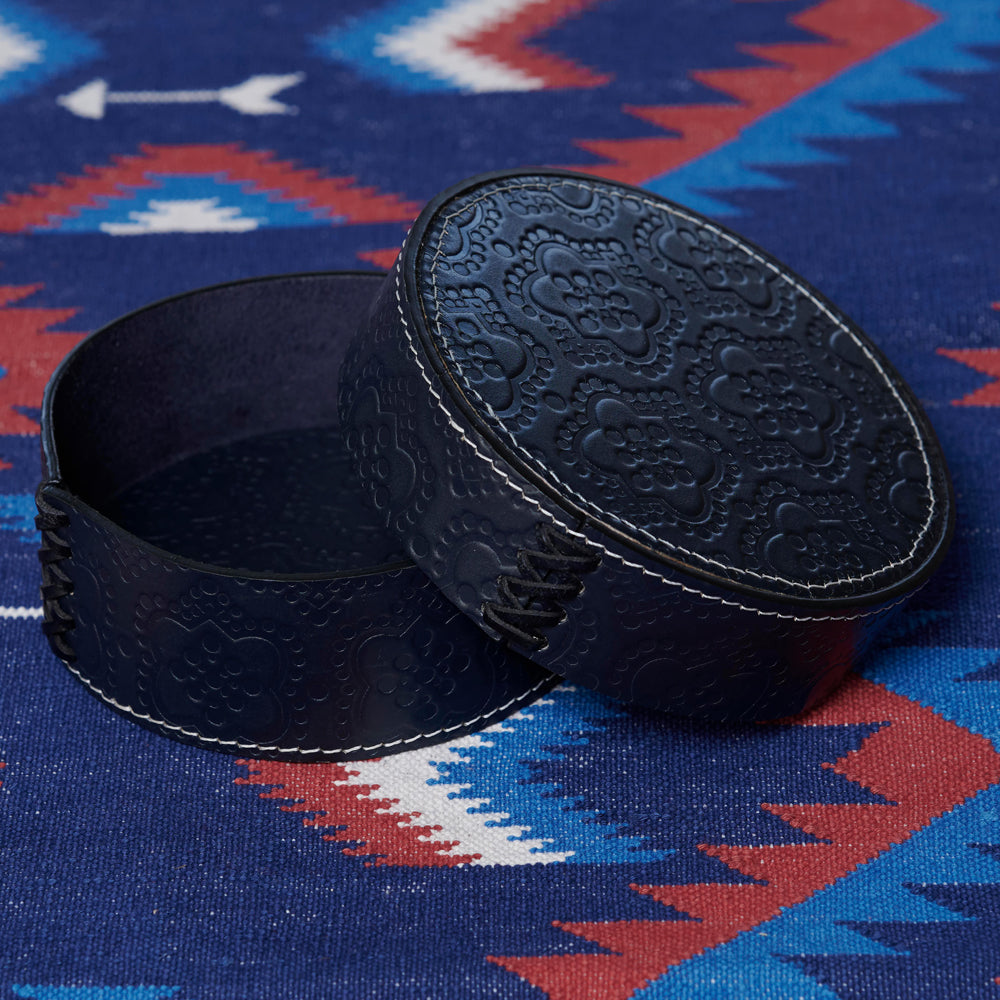 Round Box ICON embossed leather - navy