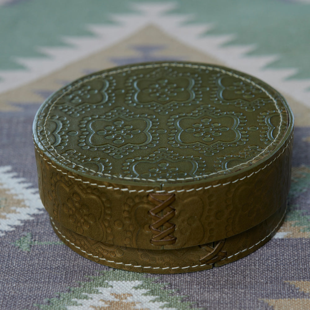 Round Box ICON embossed leather - olive