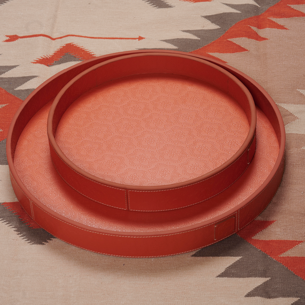 Rundes handgemachtes Serviertablett Set in orange