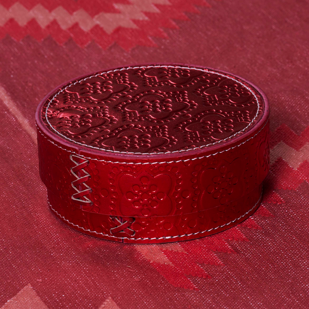 Round Box ICON embossed leather - strawberry