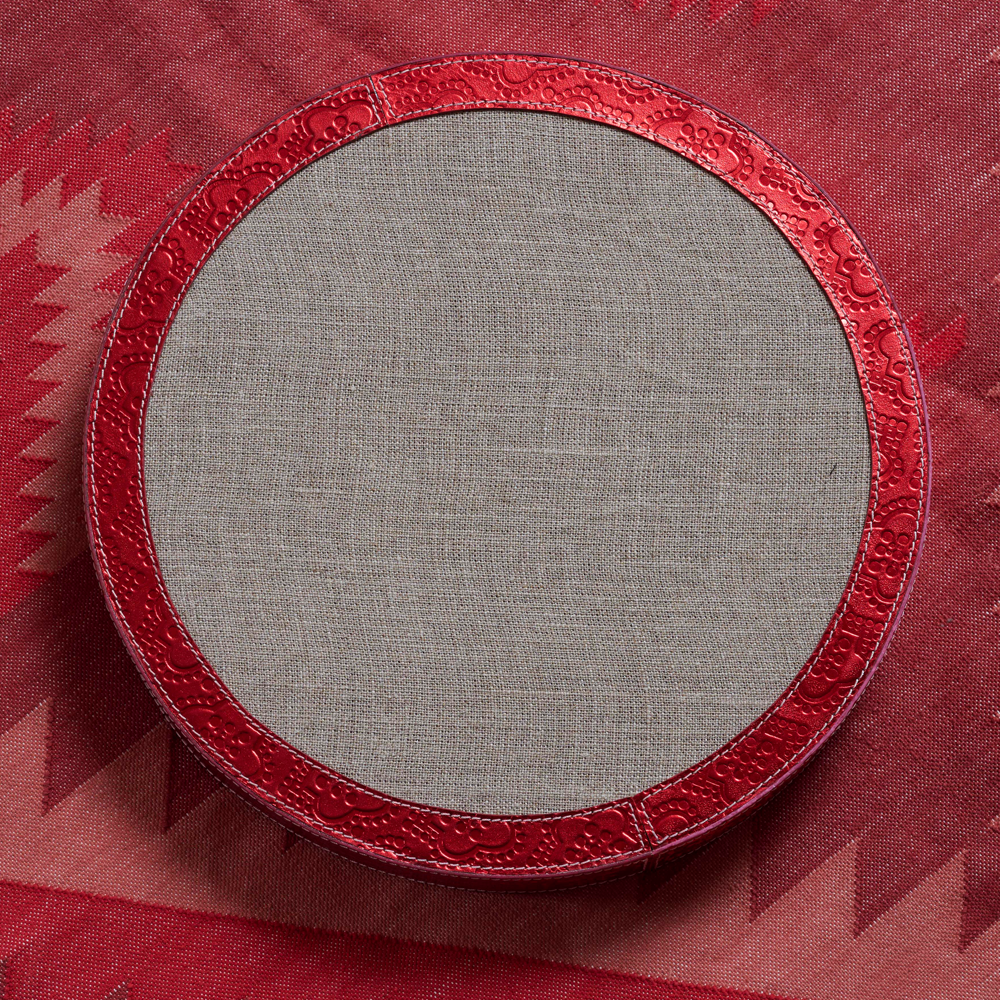 Tray round ICON leather embossed - strawberry
