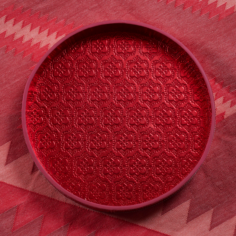 Tablett Rund ICON aus Leder geprägt - strawberry