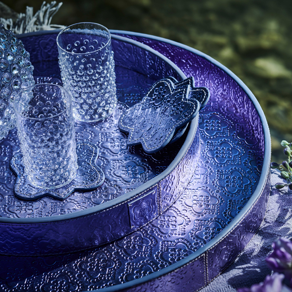 Tray round ICON leather embossed - forget me not
