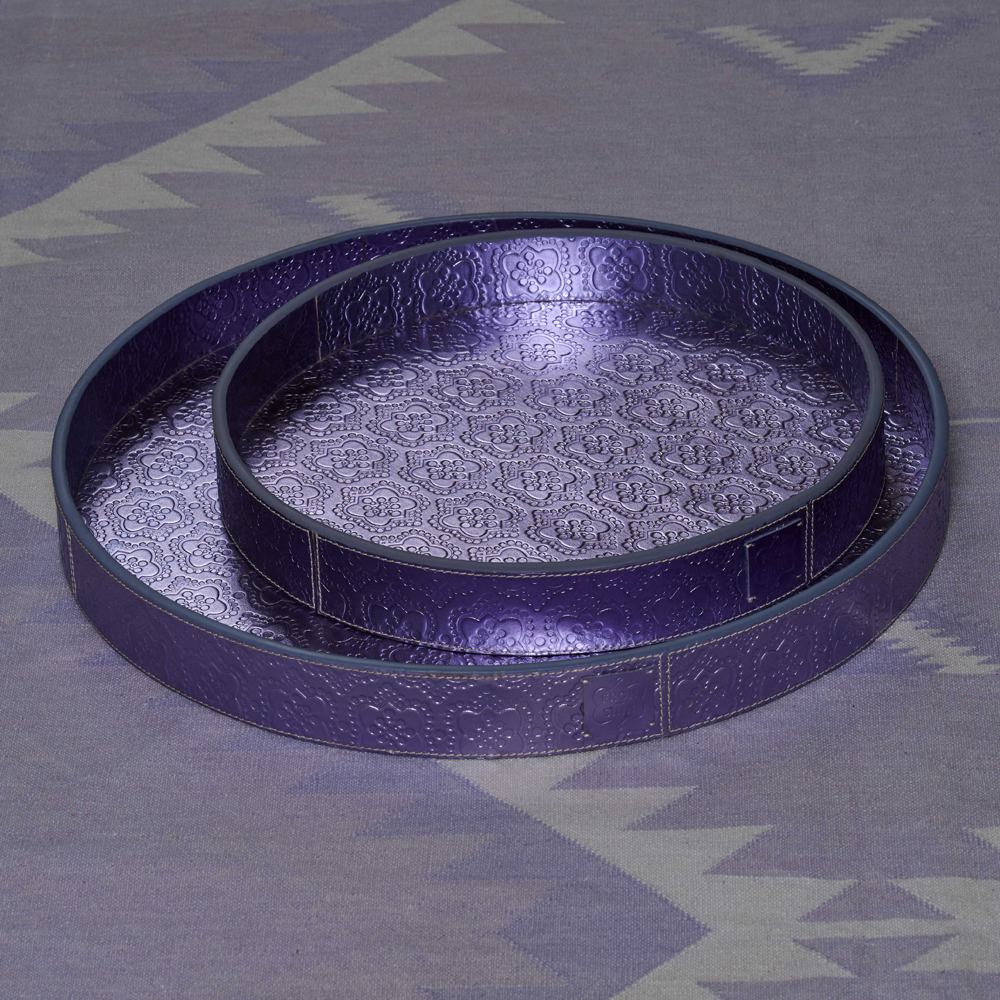 Tray round ICON leather embossed - forget me not