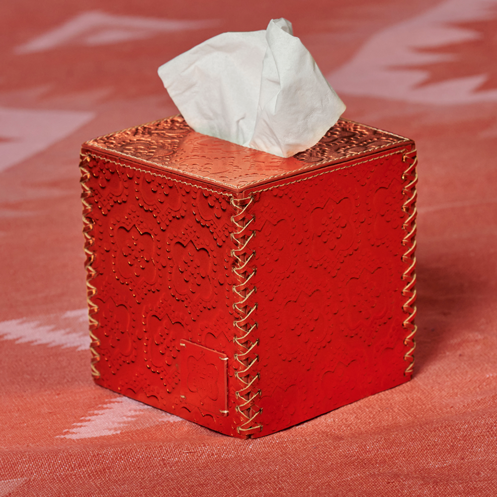 Papiertuchbox ICON aus Leder gepr gt bernstein FROHSINN