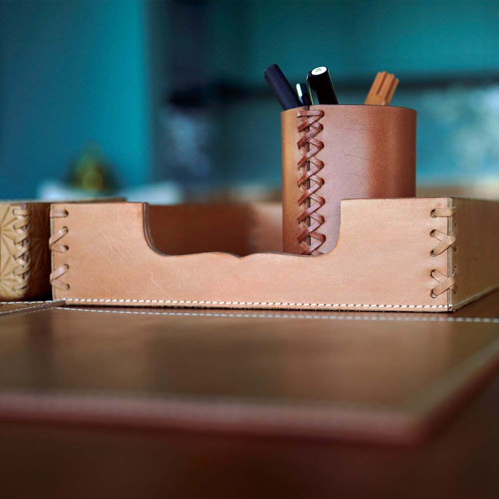 Document tray OFFICE leather - camel