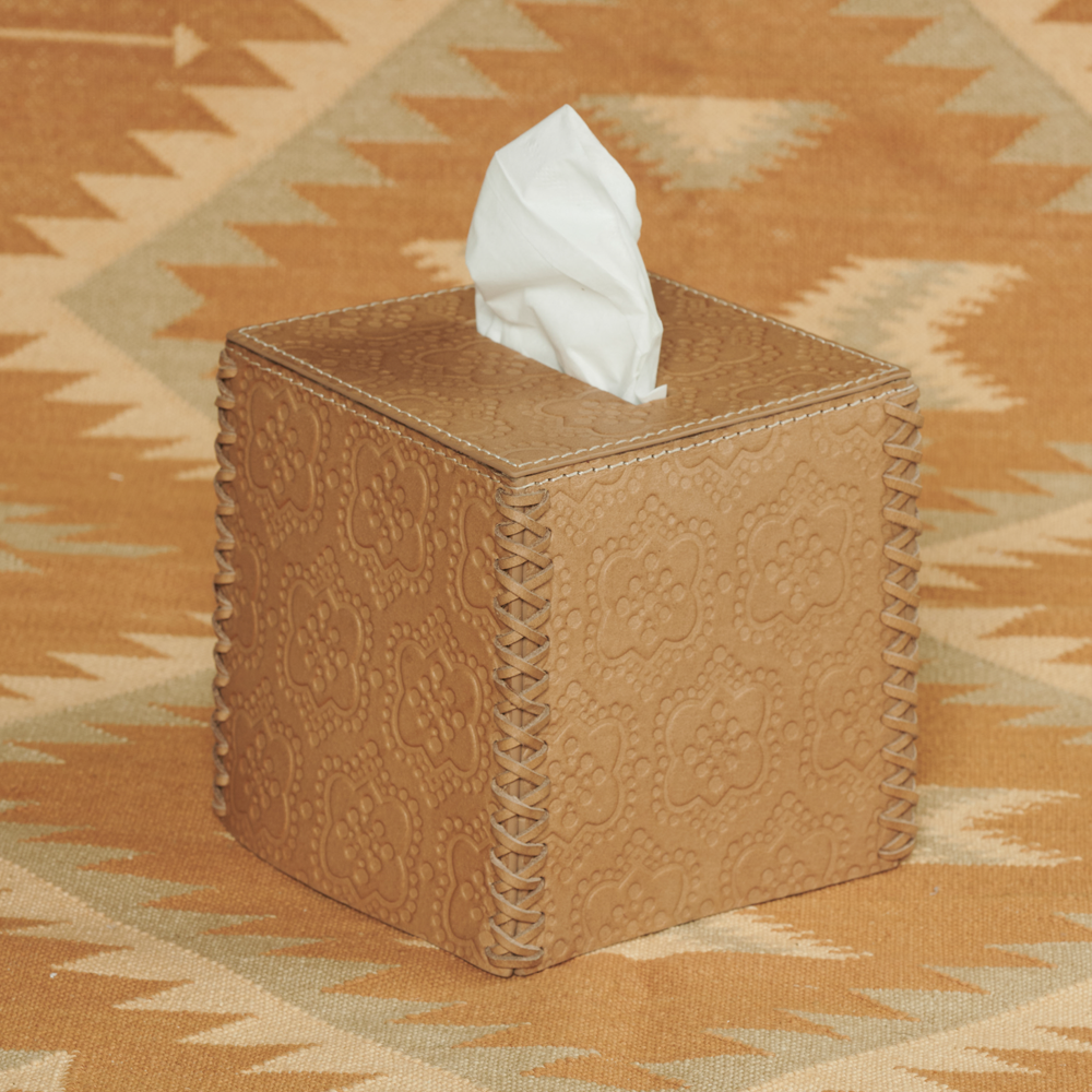 Papiertuchbox ICON aus Leder geprägt  in camel