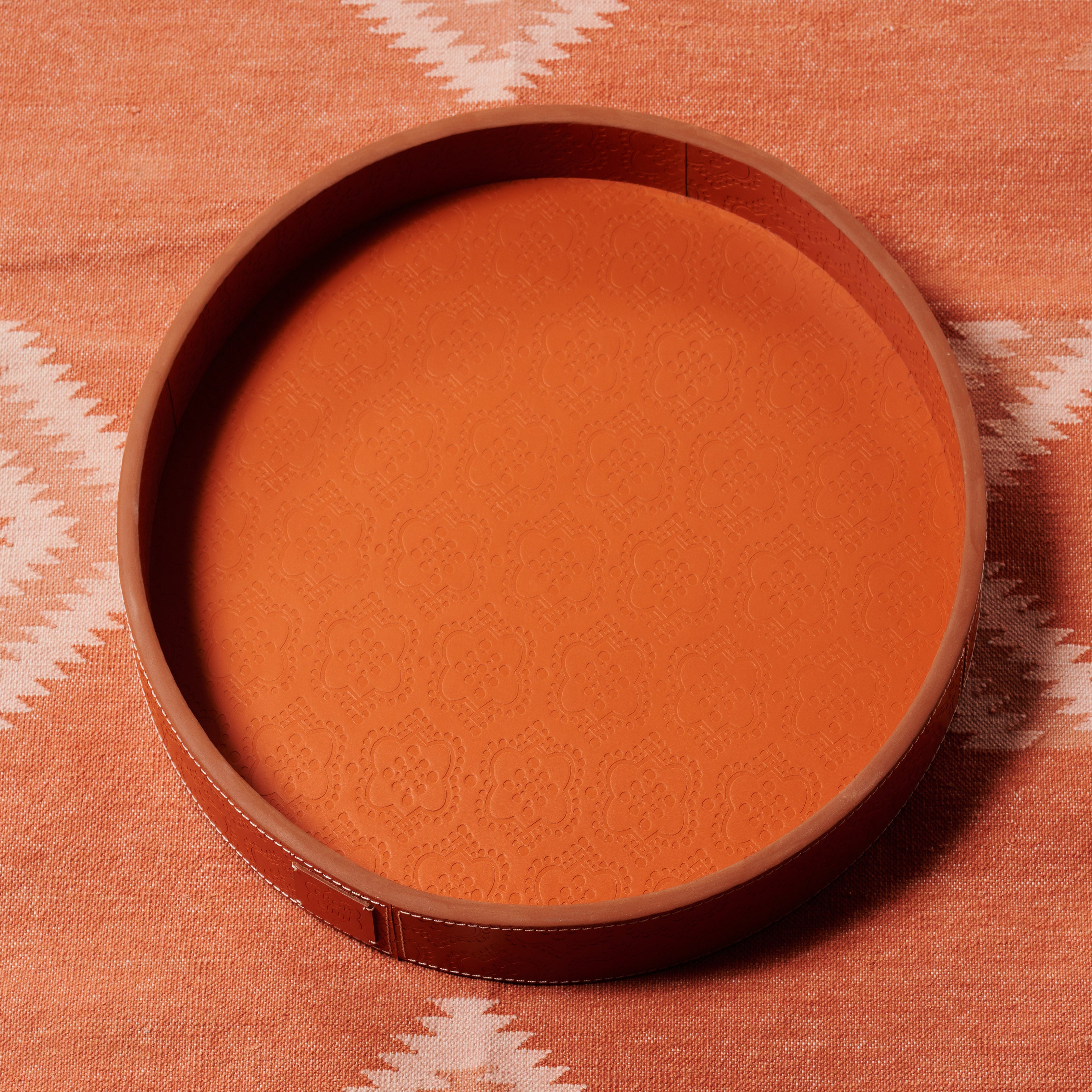 Tablett Rund ICON aus Leder geprägt in orange