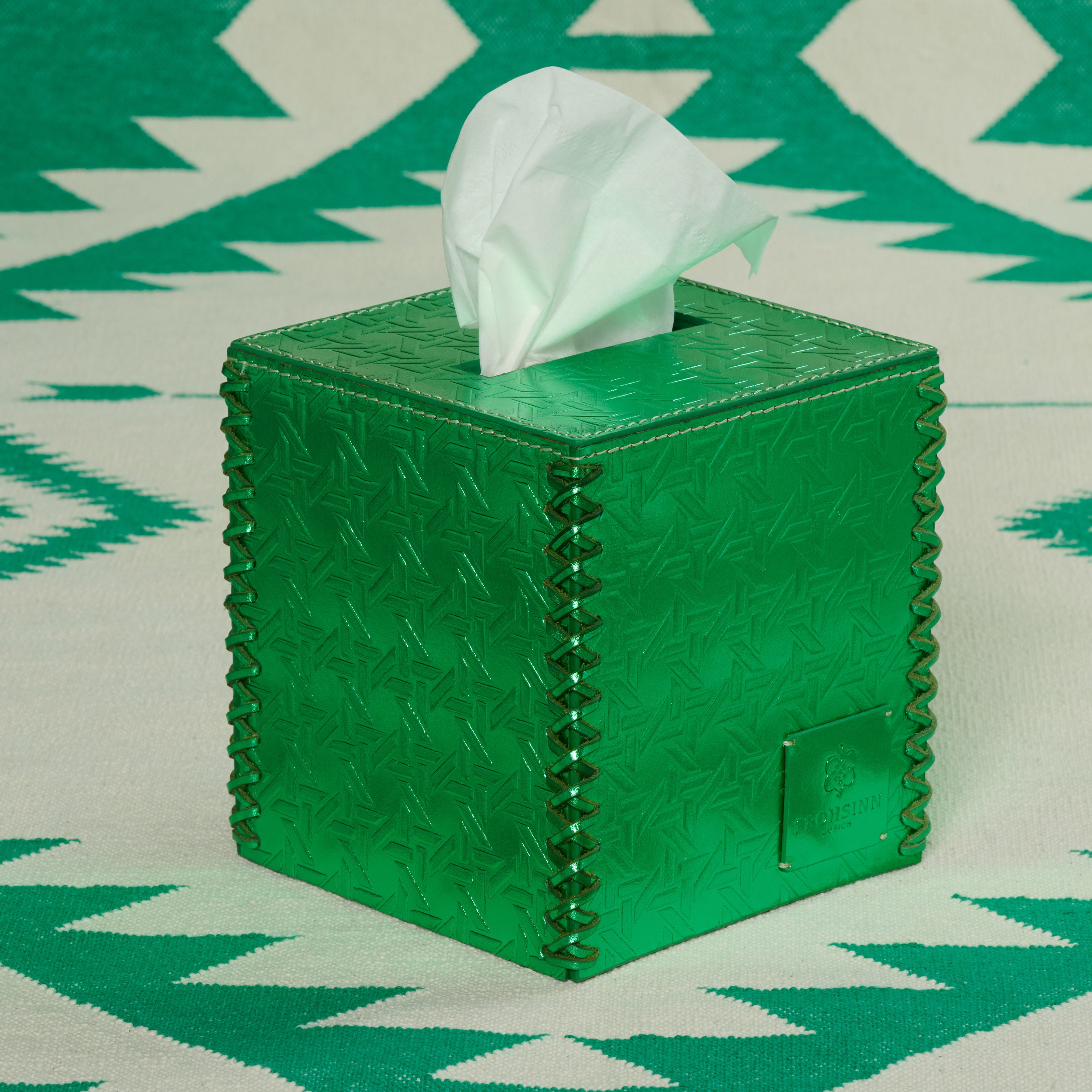 Papiertuchbox VIENNA aus Leder geprägt im farbton grün
