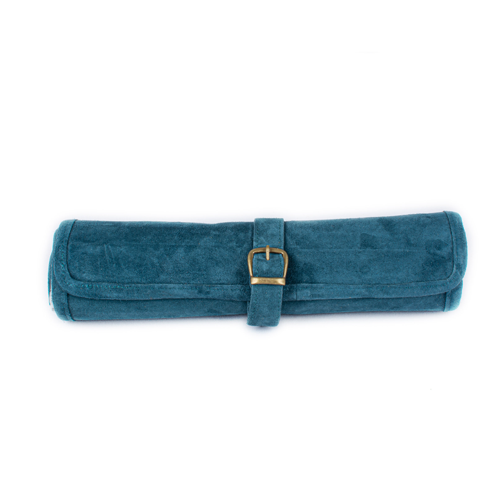 Travel game leather backgammon set - blue