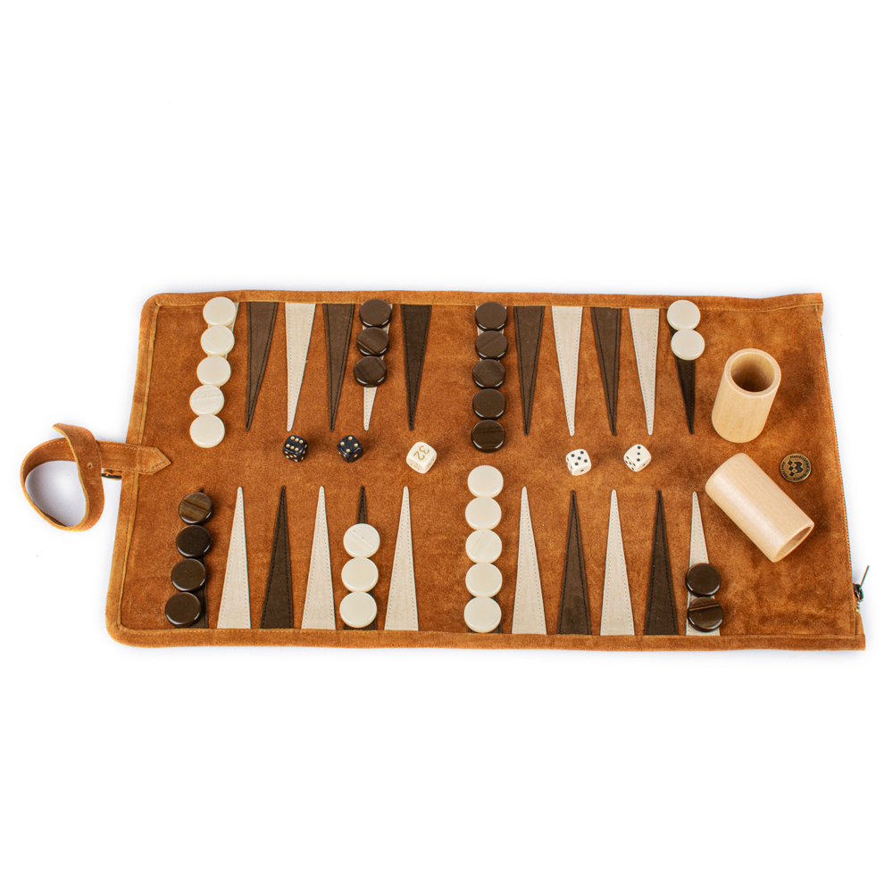 Reisespiel Backgammon Set aus Leder - cinnamon brown
