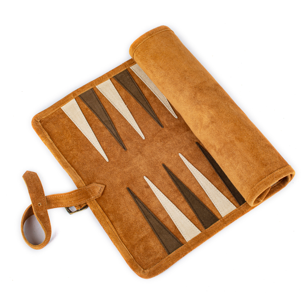 Reisespiel Backgammon Set aus Leder - cinnamon brown