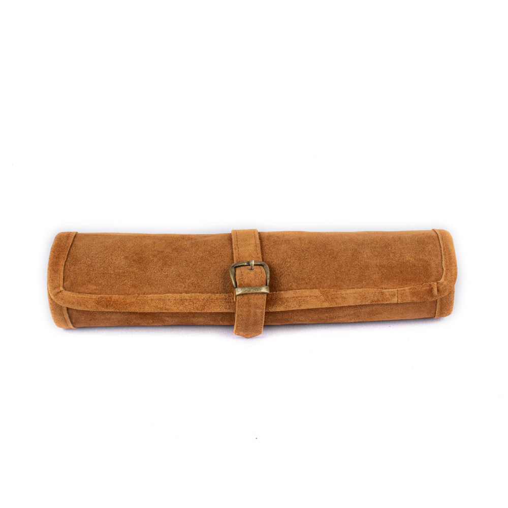 Travel game leather backgammon set - cinnamon brown