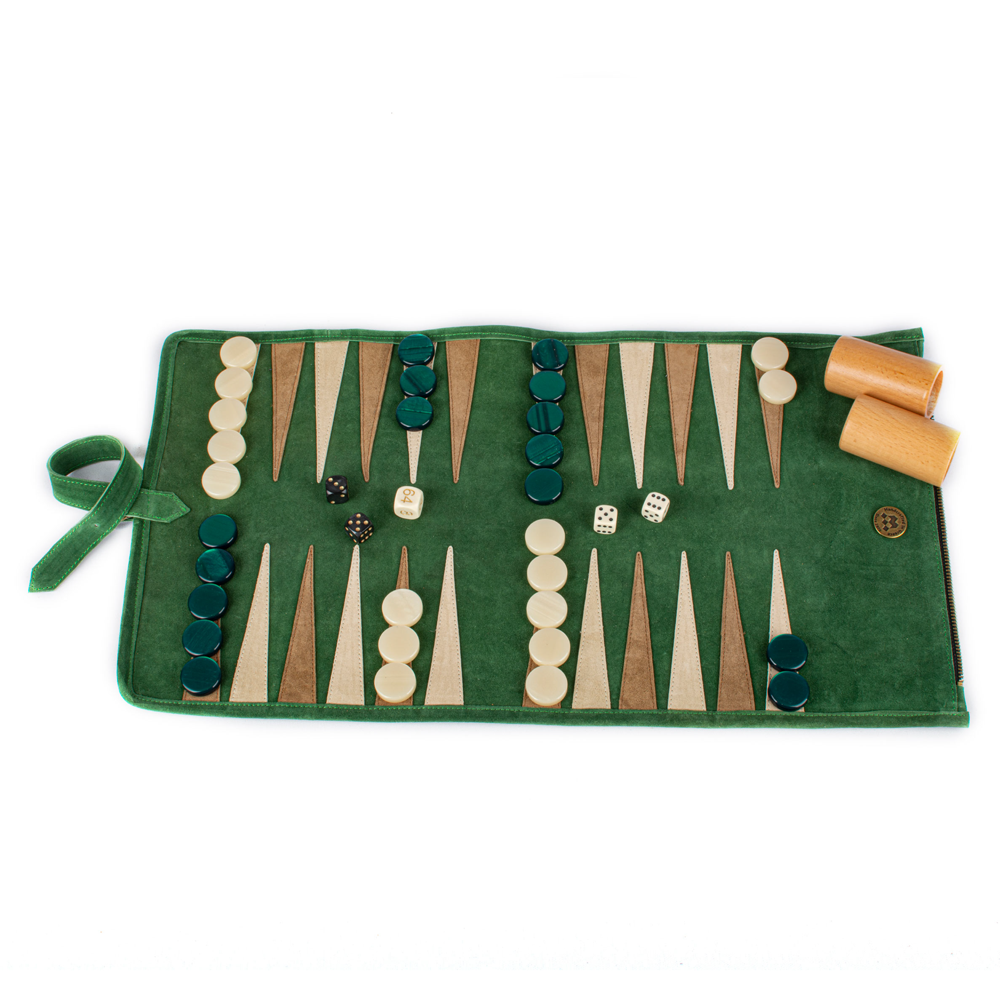 Reisespiel Backgammon Set aus Leder - forest green