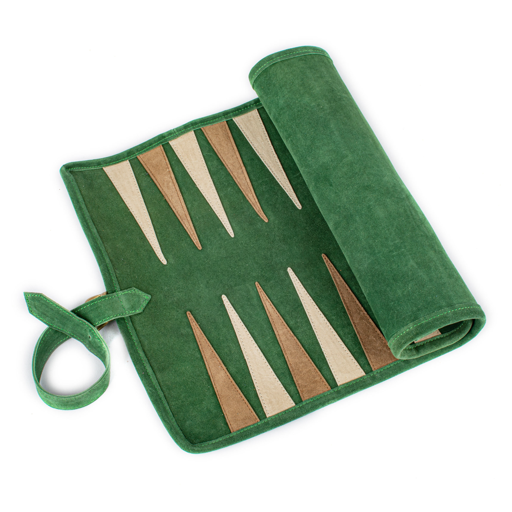 Reisespiel Backgammon Set aus Leder - forest green