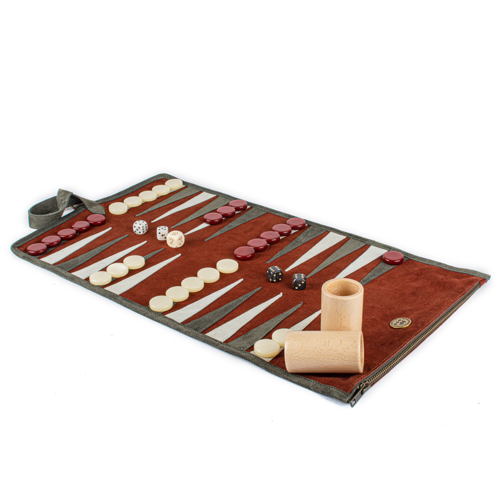 Reisespiel Backgammon Set aus Leder - burgundy red