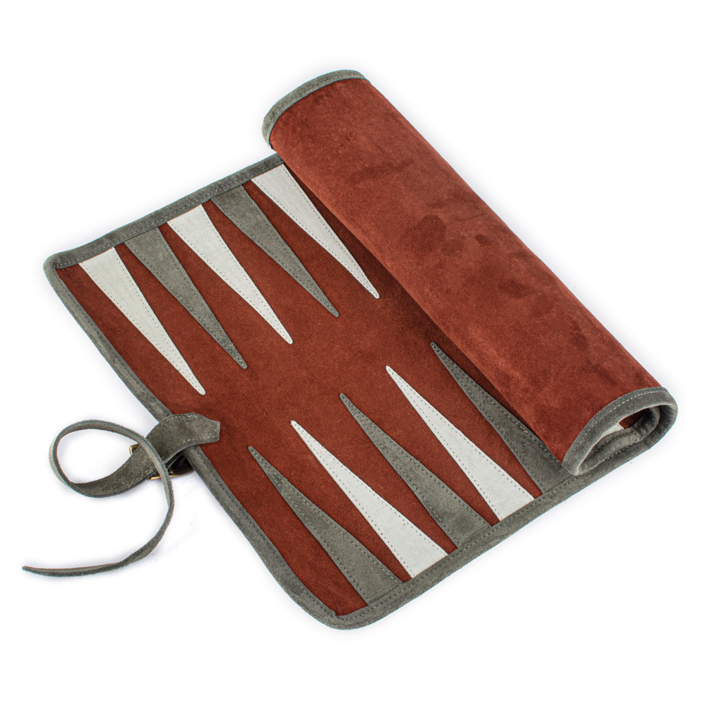 Travel game leather backgammon set - burgundy red