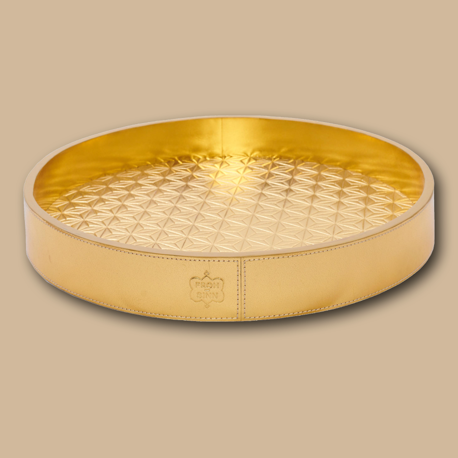 Handgemachtes Serviertablett aus Leder in gold