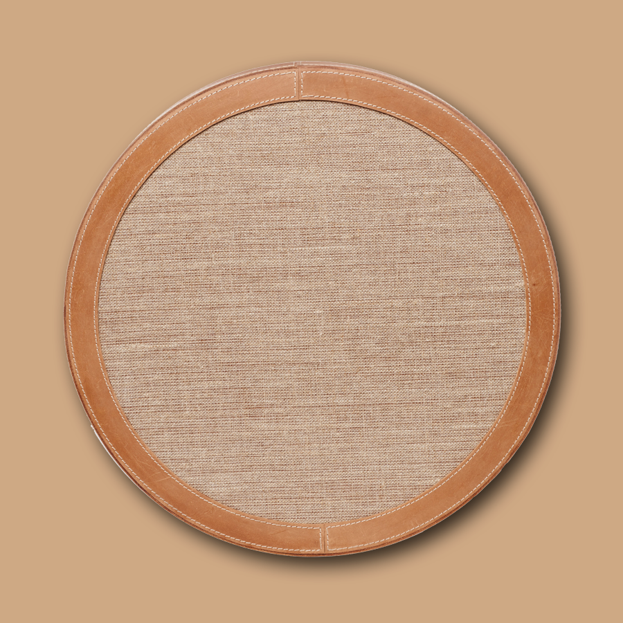 Tray round LIFESTYLE leather embossed - camel