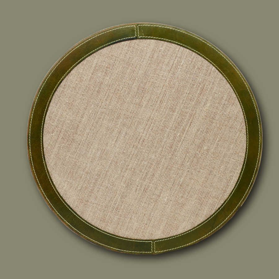 Tray round LIFESTYLE leather embossed - olive