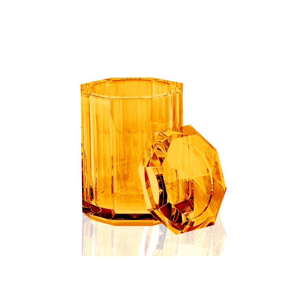Crystal glass container with lid - amber