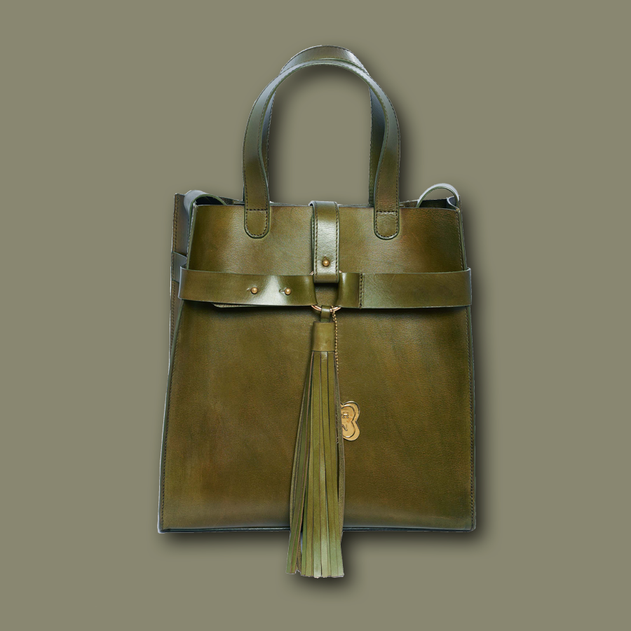 Handgemachte Lederhandtasche BONITA in olive