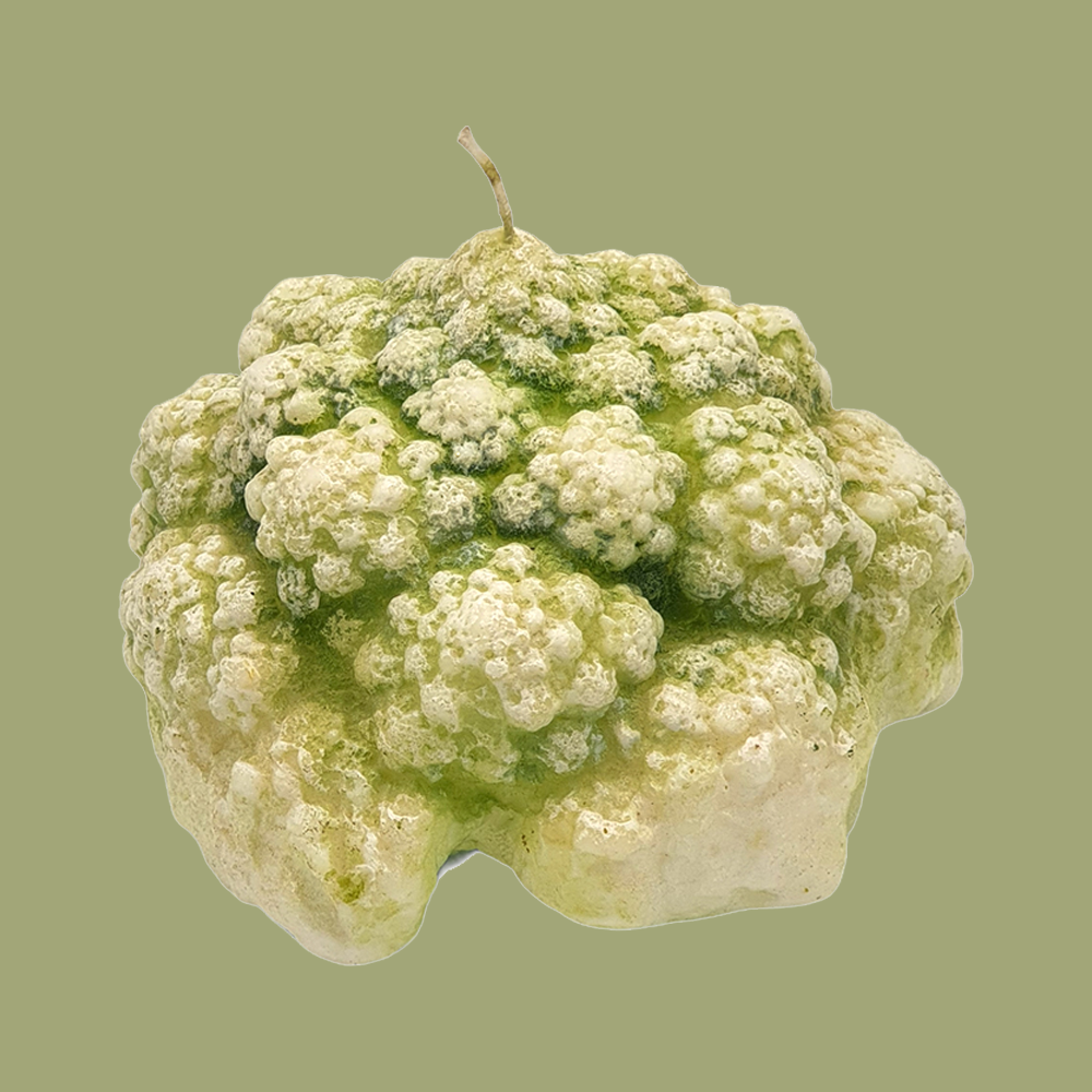 Dekokerze in Form eines Blumenkohls von der Kerzenmanufaktur Cereria Introna