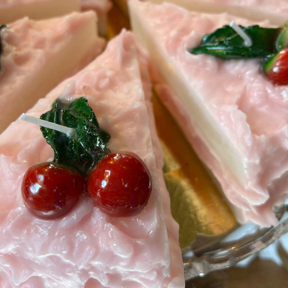 Candle cake piece - cherry pie