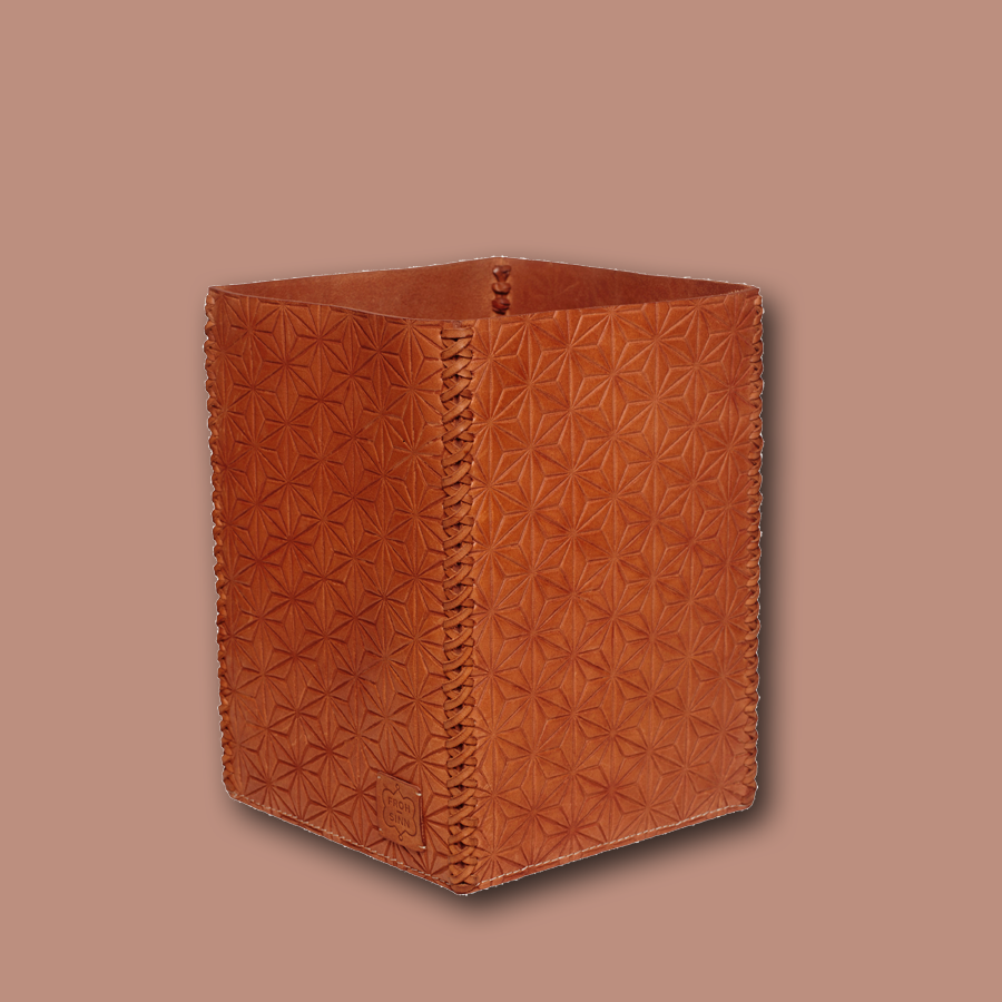 Paper bin LIFESTYLE embossed leather - cognac
