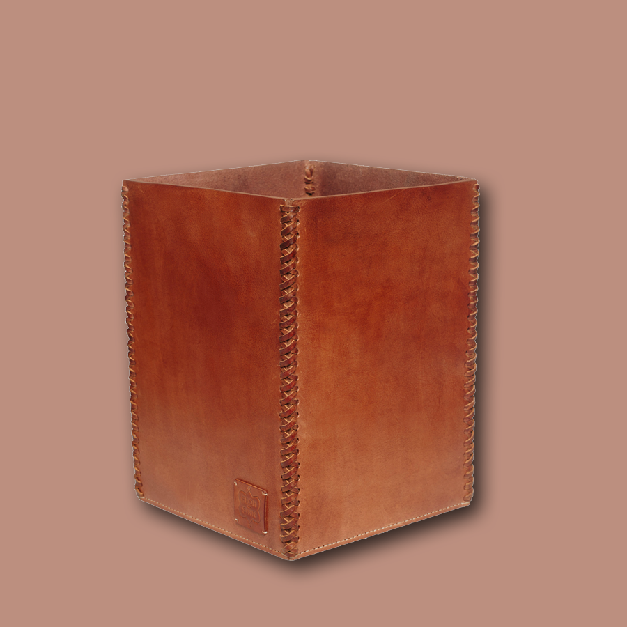 Papierkorb LIFESTYLE aus Leder glatt - cognac