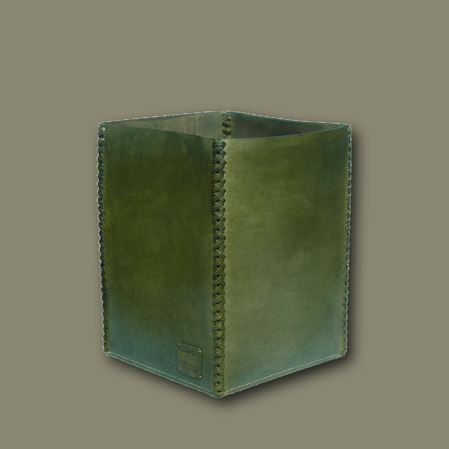 Papierkorb LIFESTYLE aus Leder glatt - olive