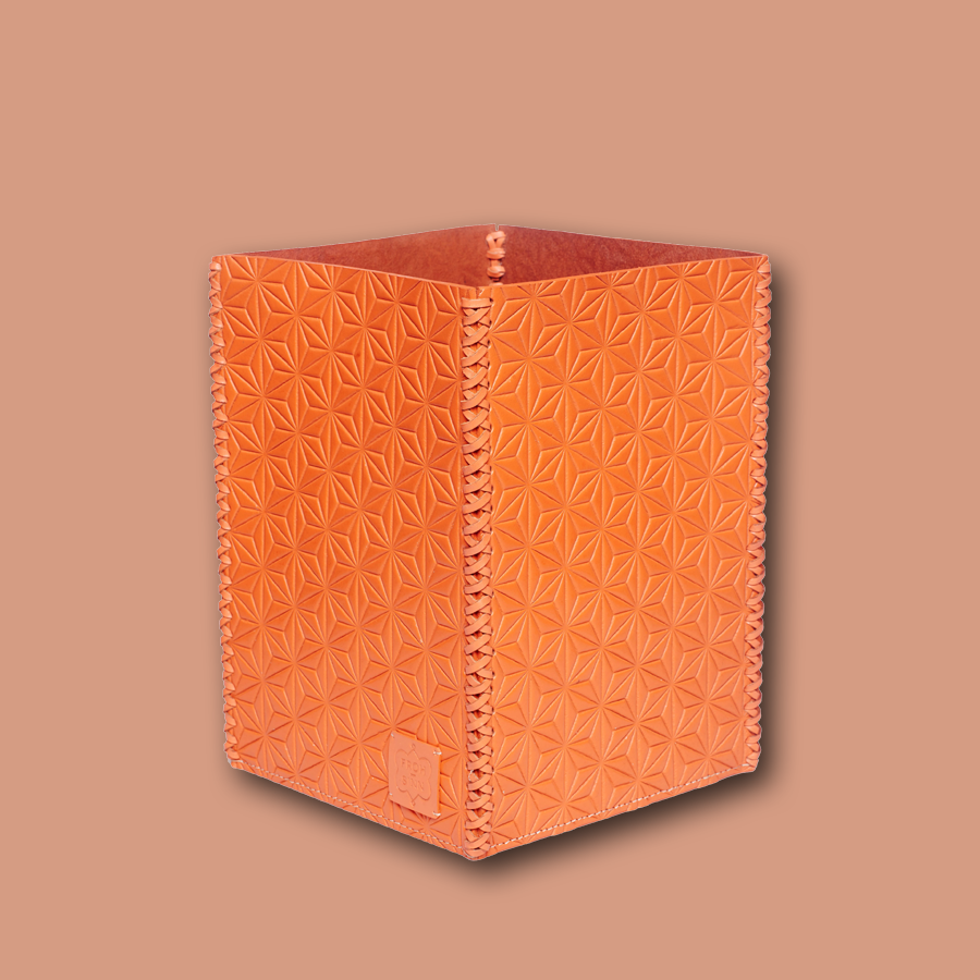 Papierkorb LIFESTYLE aus Leder geprägt - orange
