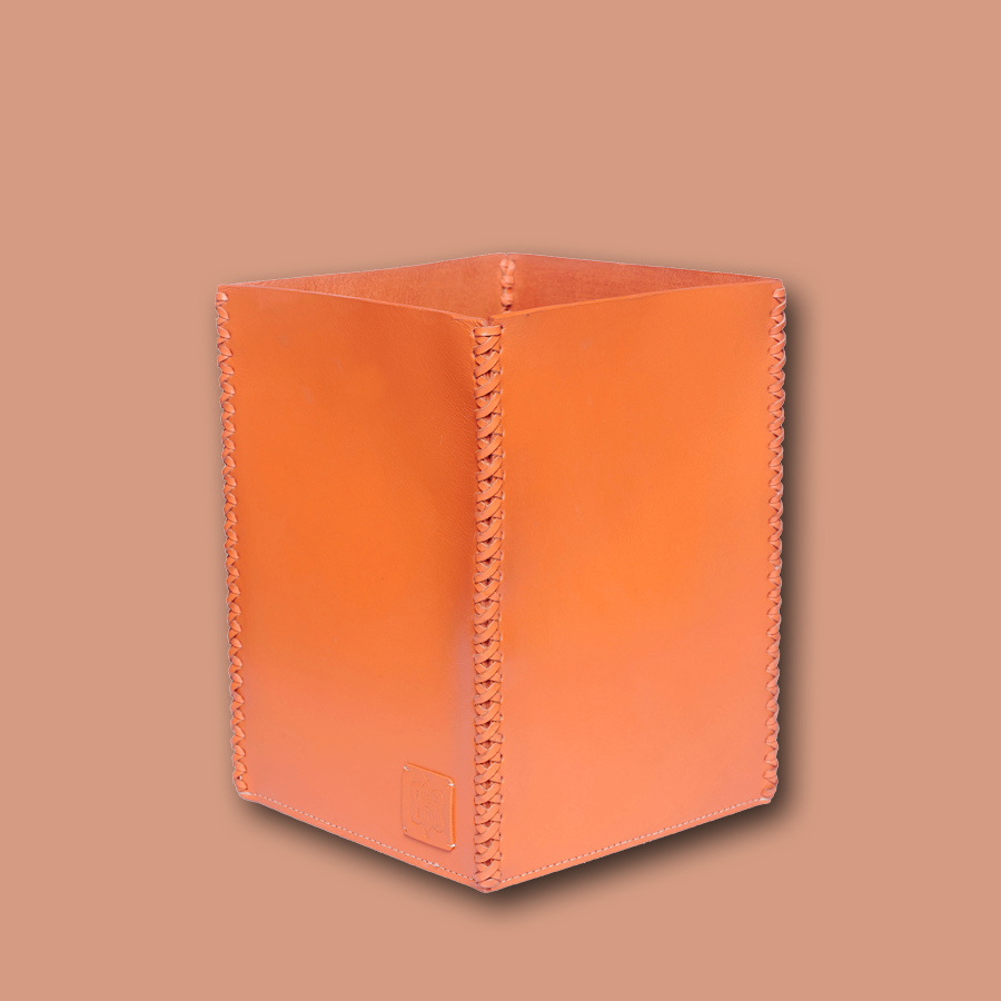 Papierkorb LIFESTYLE aus Leder glatt - orange