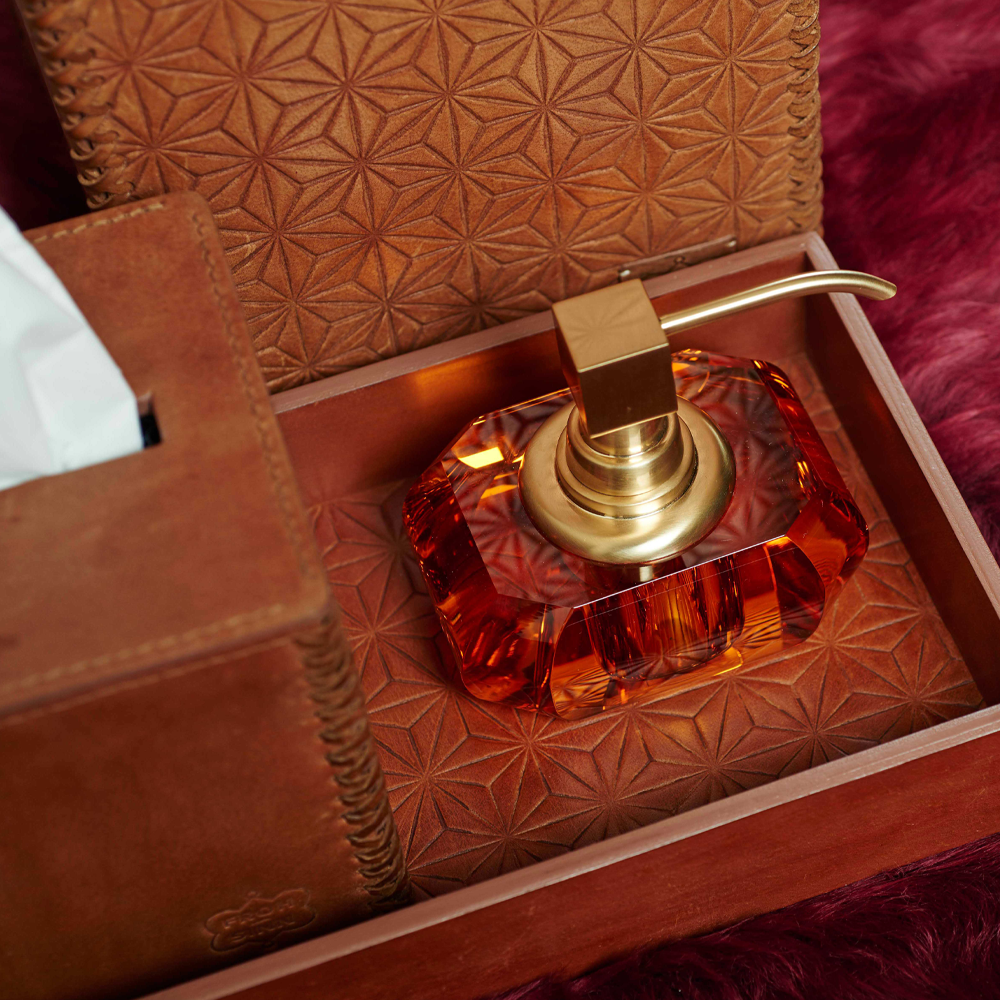 Tablett Rechteckig LIFESTYLE aus Leder geprägt - cognac