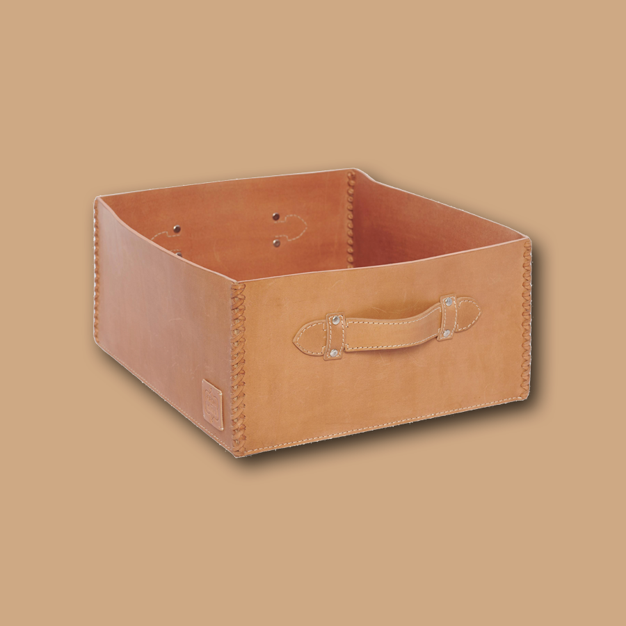 Aufbewahrungsbox mit Griff LIFESTYLE aus Leder glatt - camel