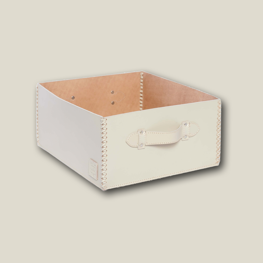 Aufbewahrungsbox mit Griff LIFESTYLE aus Leder glatt - foggy